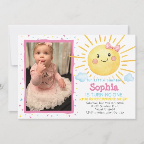 Little Sunshine Birthday Photo Invitation _A159 