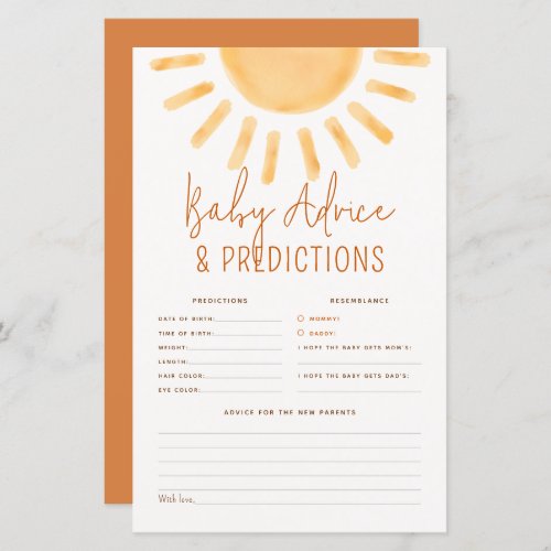 Little Sunshine Boho Baby Prediction  Advice Game