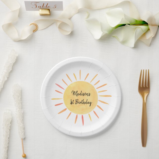 Little Sunshine Boho Birthday Paper Plates (Wedding)