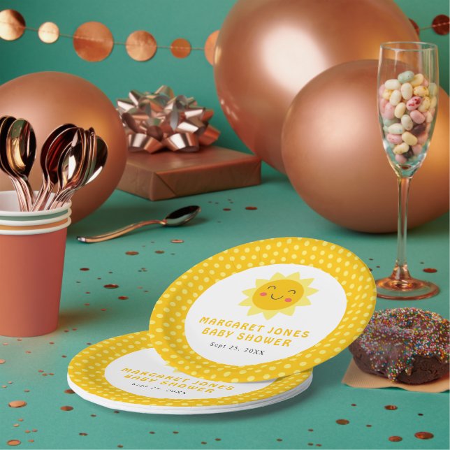 Little Sunshine Cute Smiling Sun Baby Shower Paper Plates (Multi)