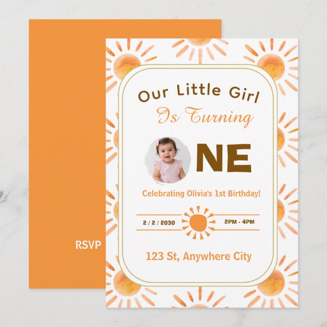 Little Sunshine First Birthday Invite (Front/Back)