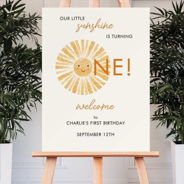 Little Sunshine First Birthday Party Welcome Sign (Little sunshine first birthday party personalized welcome sign)