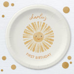 Little Sunshine First Birthday Personalized Paper Plates<br><div class="desc">A happy yellow watercolor sunshine on a soft cream background for a special first birthday party.  Change the text to customize.  Original art by Nic Squirrell.</div>