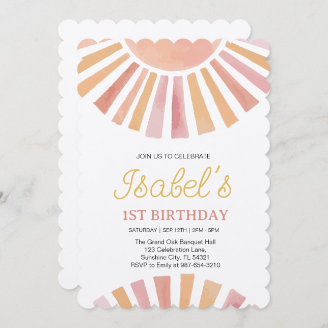  Little Sunshine First birthday,Sunshine 1st Birth Invitation (Front/Back)