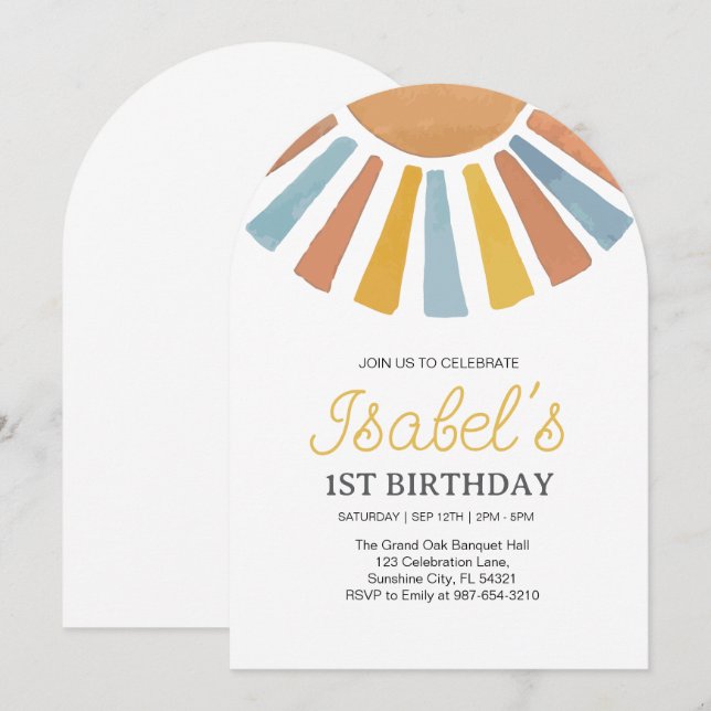  Little Sunshine First birthday,Sunshine 1st Birth Invitation (Front/Back)