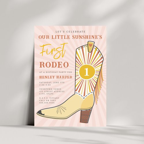 Little Sunshine First Rodeo Boot Birthday Party Invitation