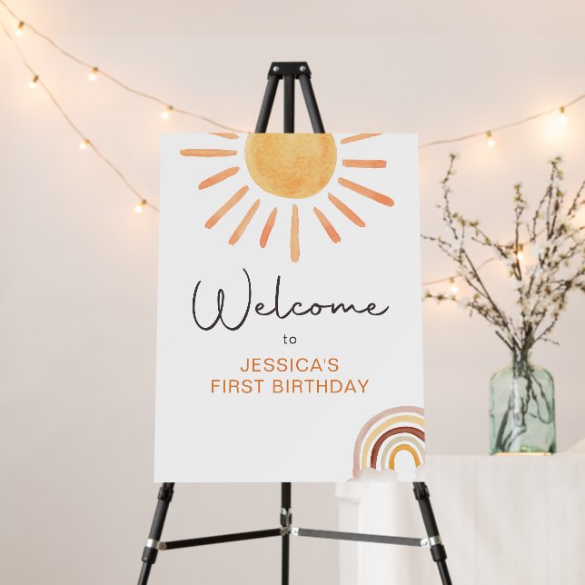 Little Sunshine Girl Boho Sun Birthday Welcome Foam Board (In Situ (Stand))