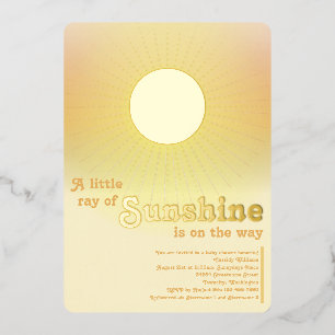 Little Sunshine Gold Sun Baby Shower Foil Invitati Invitation