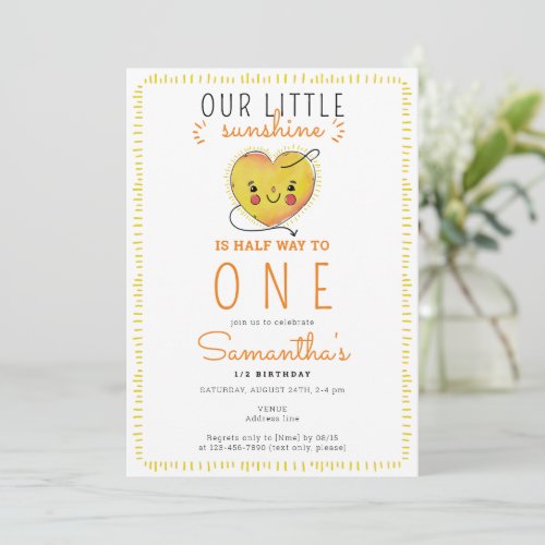 Little Sunshine Half Way to One 6 Month Birthday Invitation