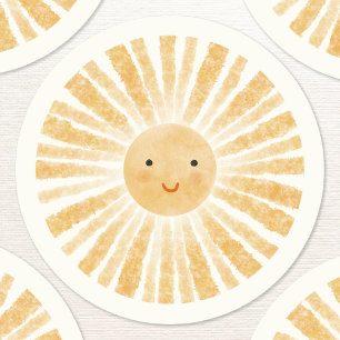 Little Sunshine Happy Watercolor Classic Round Sticker