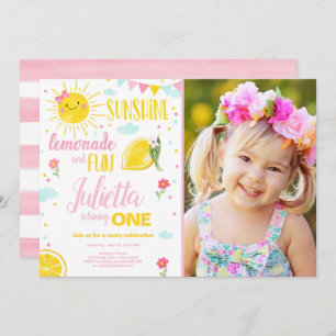 Little Sunshine Lemonade Pink Girl Lemon Birthday Invitation