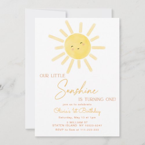 Little sunshine minimalist 1st birthday invitation
