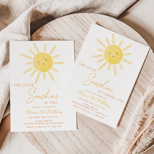 Little sunshine minimalist 1st birthday invitation