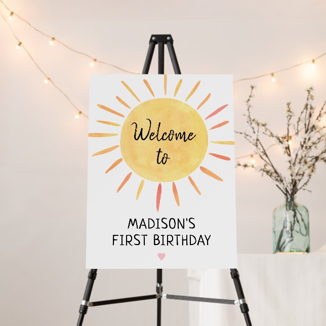 Little Sunshine Modern Boho Birthday Welcome Foam Board (In Situ (Stand))
