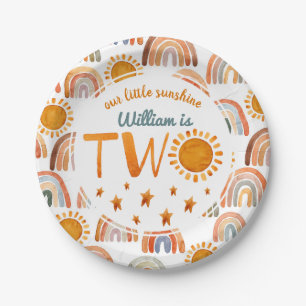 little Sunshine Name 2nd Birthday Boy Paper Plates