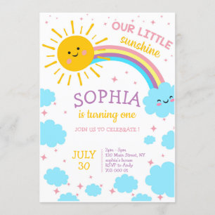 Little Sunshine ONE Rainbow Girl 1st Birthday Cute Invitation