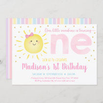 Little Sunshine Pastel Pink Gold First Birthday Invitation