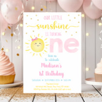 Little Sunshine Pastel Pink Gold First Birthday Invitation