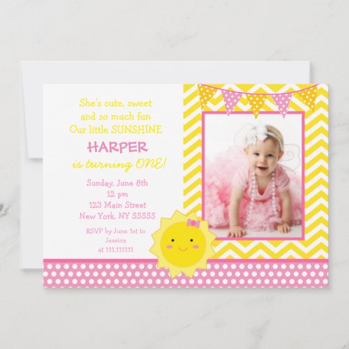 Little Sunshine Photo Birthday Party Invitation