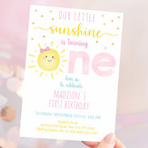 Little Sunshine Pink Gold First Birthday Invitation