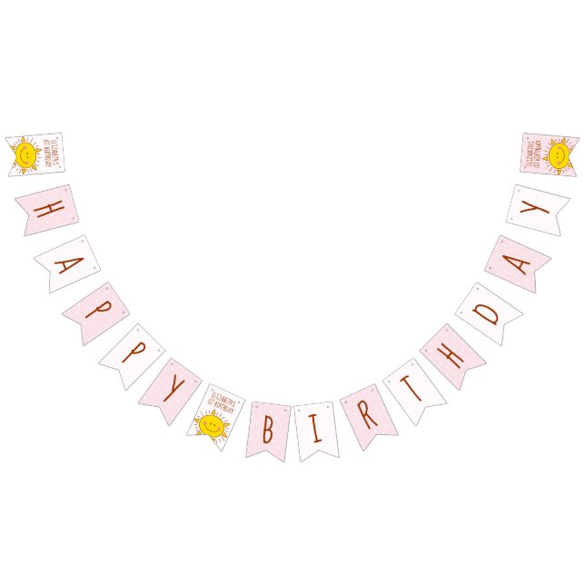 Little Sunshine Pink Polka Dots Baby 1st Birthday Bunting Flags (All)
