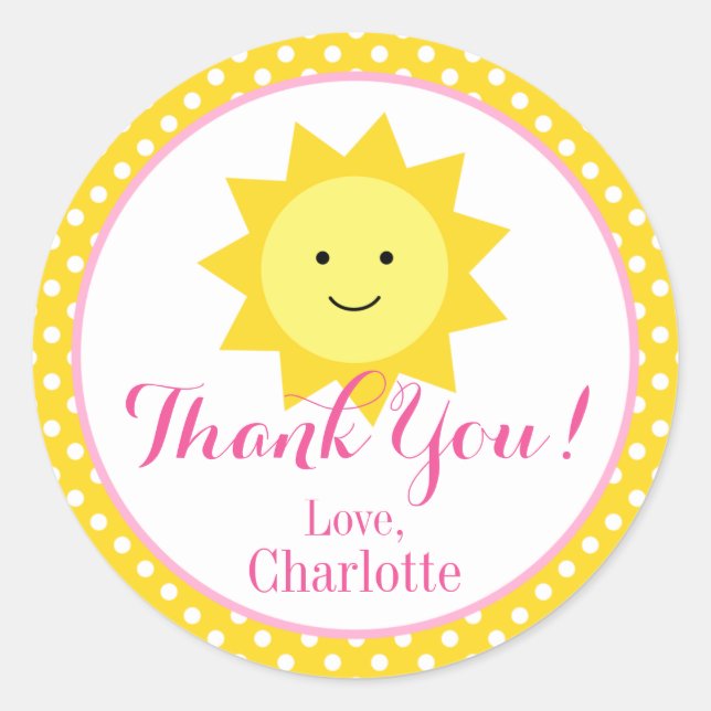 Little Sunshine Pink Yellow Birthday Small Favor Classic Round Sticker (Front)