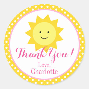Little Sunshine Pink Yellow Birthday Small Favor Classic Round Sticker