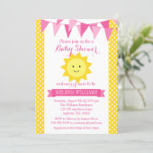 Little Sunshine Pink Yellow Bunting Baby Shower Invitation (Standing Front)
