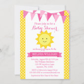 Little Sunshine Pink Yellow Bunting Baby Shower Invitation (Front)