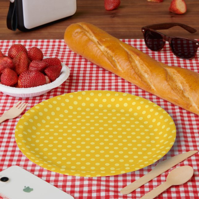 Little Sunshine Polka Dot Baby Shower Party Yellow Paper Plates (Picnic)