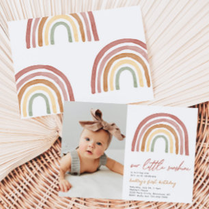 Little Sunshine Rainbow Photo Birthday Invitation