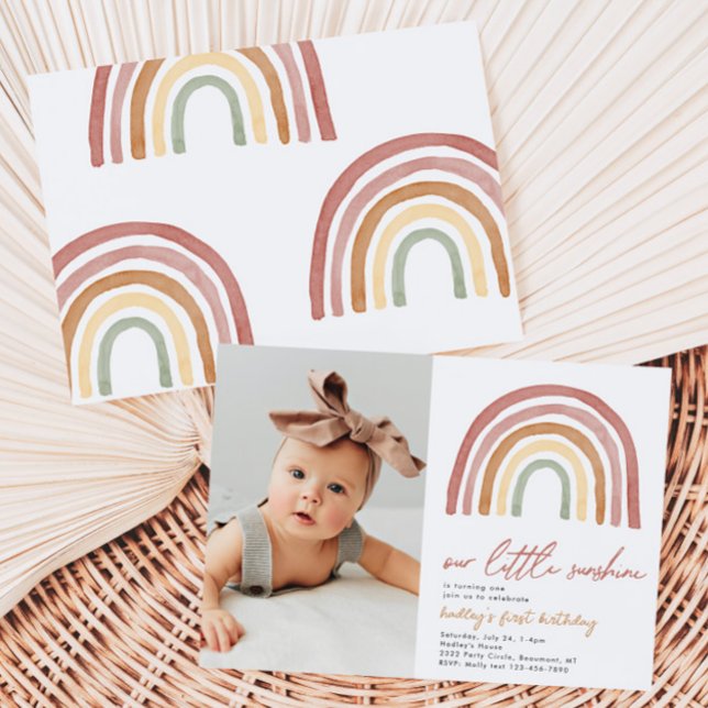 Little Sunshine Rainbow Photo Birthday Invitation (Creator Uploaded)