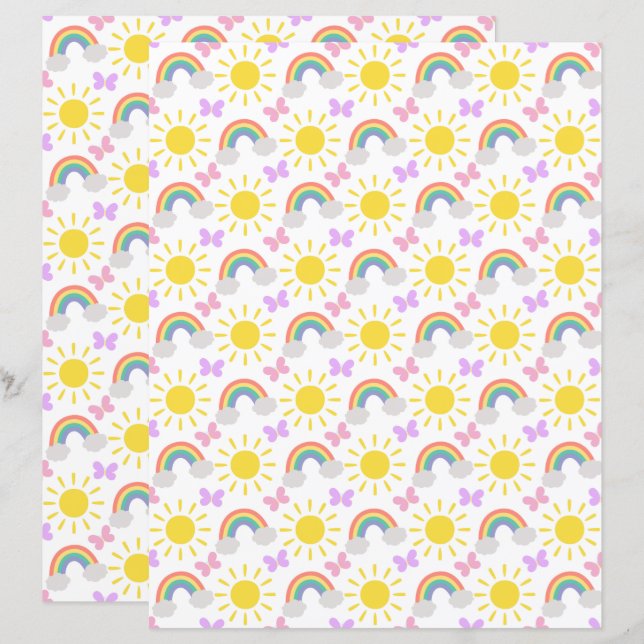  Little Sunshine & Rainbows Scrapbook Paper (Front/Back)
