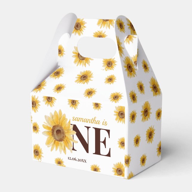 Little Sunshine Sunflower 1st Birthday Favor Boxes (Front Side)
