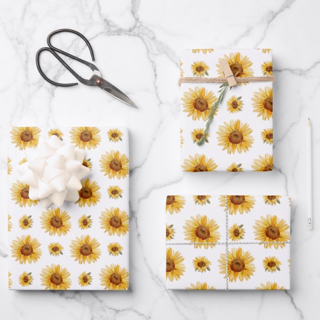 Little Sunshine Sunflower 1st Birthday Wrapping Paper Sheets (Front)