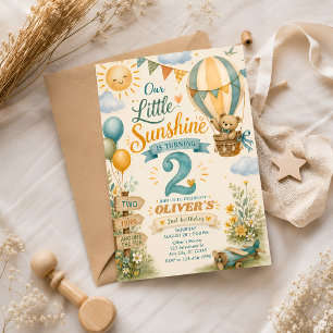 Little Sunshine Turns Two Hot Air Balloon Teddy Invitation