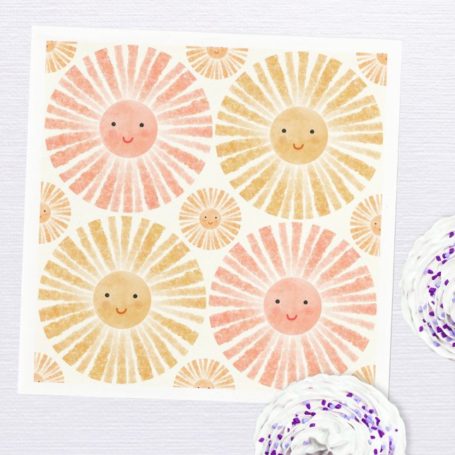 Little Sunshine Watercolor Napkins (Happy watercolor sunshine pattern party paper napkins)