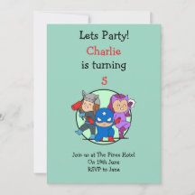 Little Super Heroes party Invitation 