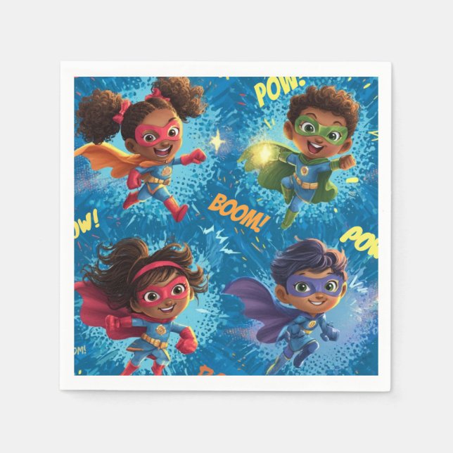 Little Superheroes Party Napkins (Front)
