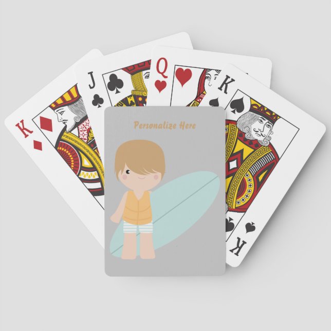 Little Surfer Dude Child Surfer Personalize Poker Cards (Back)