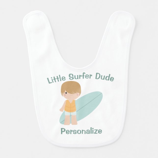 Little Surfer Dude Cute Baby Boy Surfboard Bib (Front)
