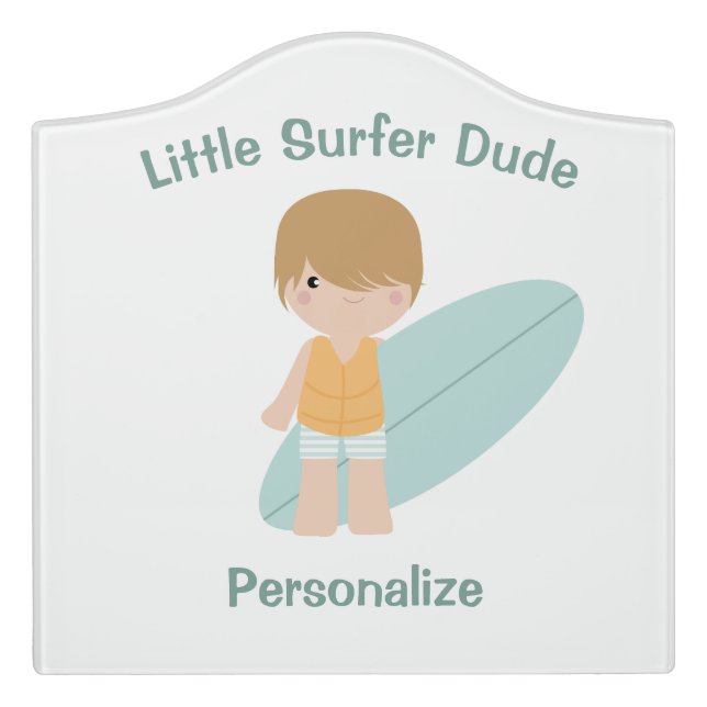 Little Surfer Dude Cute Baby Boy Surfboard Door Sign (Large Crest Front)