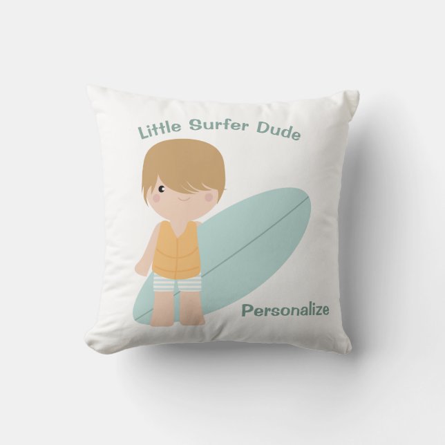 Little Surfer Dude Cute Baby Boy Surfboard  Throw Pillow (Front)