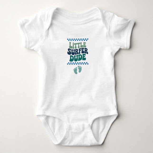 Little Surfer Dude, Future Surfer Baby Boy, Summer Bodysuit (Front)