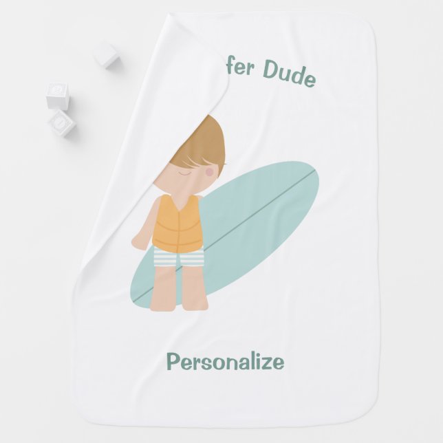 Little Surfer Dude Personalize Baby Blanket (In Situ)