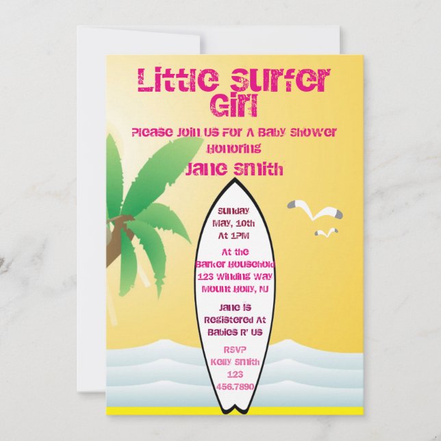 Little Surfer Girl Baby Shower Invite (Front)