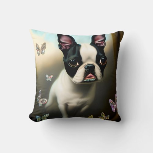 Little Surreal Pop Boston Terrier Throw Pillow