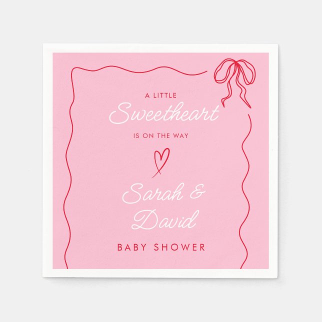 Little Sweatheart Valentines Pink Red Baby Shower  Napkins (Front)