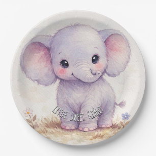 Little Sweet Giant Elephant Purple Baby Shower Paper Plates