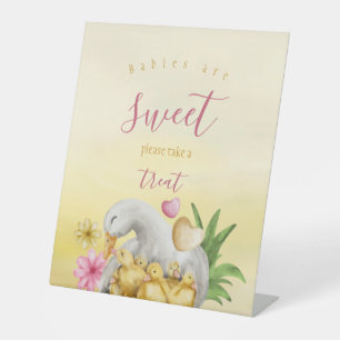 Little Sweet Heart Yellow Mommy Duck & Baby Shower Pedestal Sign
